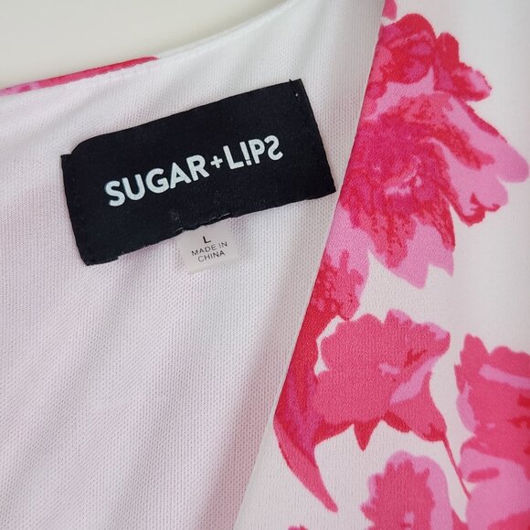 SUGAR LIPS Size L Floral Pink White Long Sleeve V-Neck Romper with Pockets - Picture 6 of 8